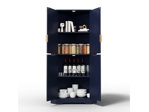 Meuble d'angle avec 4 portes et étagères réglables, design rainuré, pour cuisine, en mdf bleu, 60 × 60 × 172 cm
