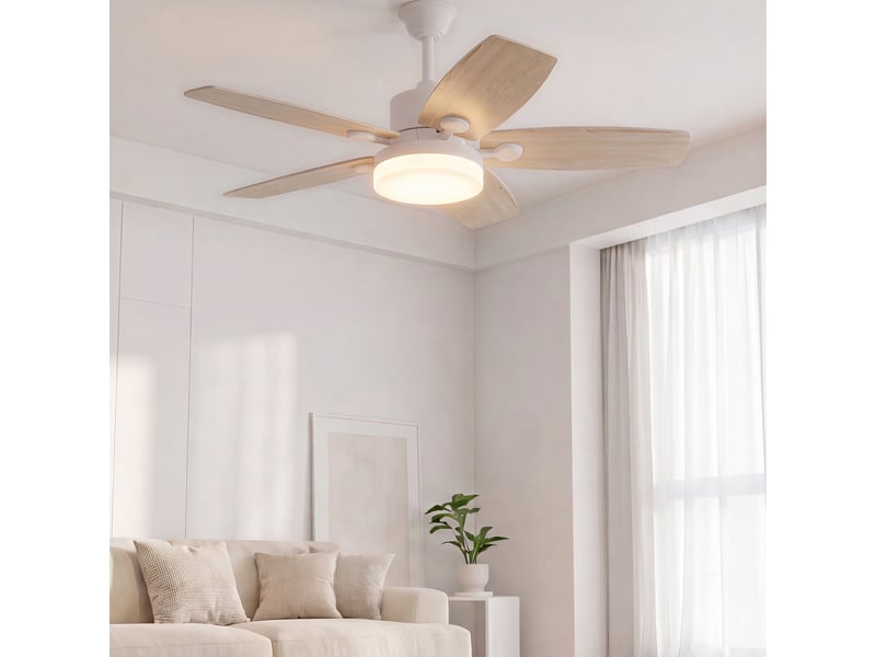 Ventilateur de plafond avec led - 42 pouces - 5 pales en contreplaqué, silencieux - style moderne - bois naturel - Conforama B