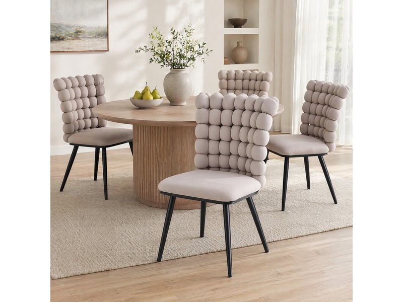  Lot de 2 chaises 54x48x88 cm salle à manger, design luxe gris clair en velours, pieds métal noir, dossier à motif perlé  - Conforama B