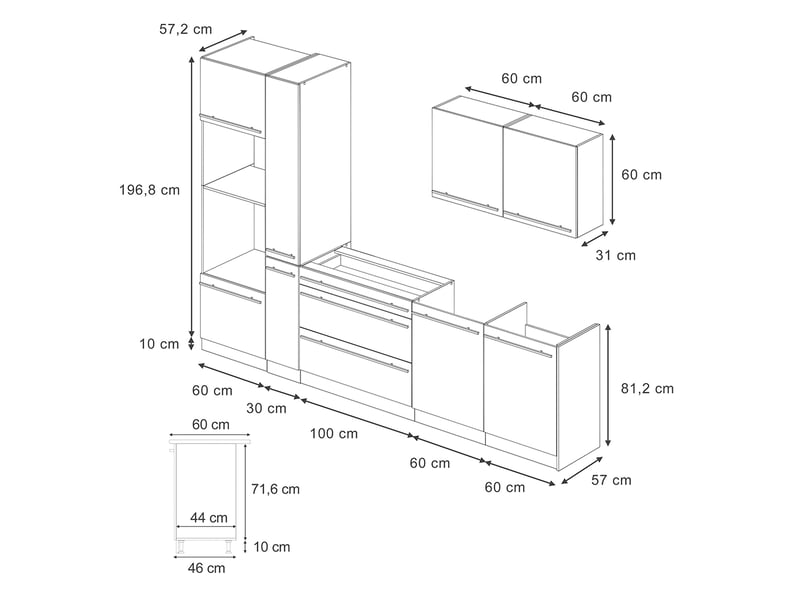 Vicco cuisine, rouge brillantblanc, 310cm plan de travail marbre - Conforama B