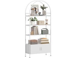 Bibliothèque arquée 4 niveaux avec placard 2 portes blanc 80x30x187 cm