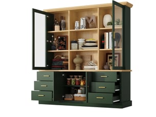 Buffet haut de rangement 140.00x40.00x185.00 cm, 6 tiroirs, mdf, vert