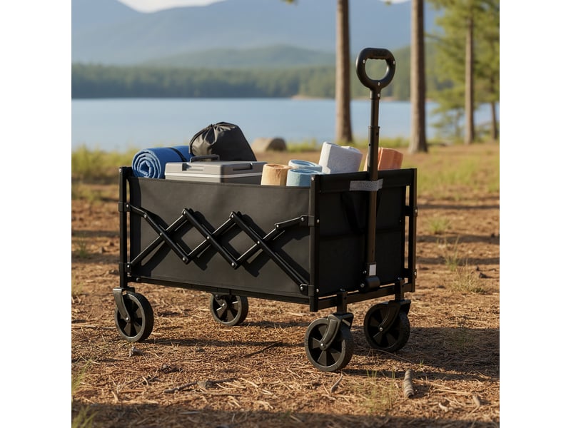  Chariot pliable, chariot à main avec poignée et 4 roues, pour l’extérieur et le jardin, noir  - Conforama B