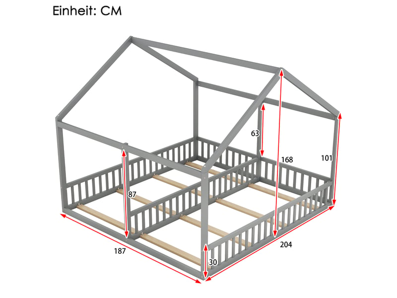  Modenvie lit cabane enfant 2 en 1 90x200 cm - double couchage avec barrières - pour chambre d'enfant - gris  - Conforama C