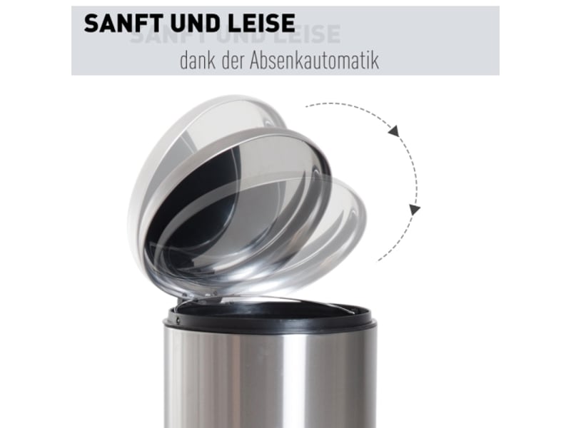  Poubelle à pédale 30 l en inox, bac intérieur, couvercle rabattable, argentée, cuisine et salle de bain  - Conforama D