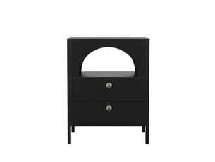 Table de chevet moderne, noir, 2 tiroirs et étagère ouverte, meuble d’appoint, 45 cm, rangement