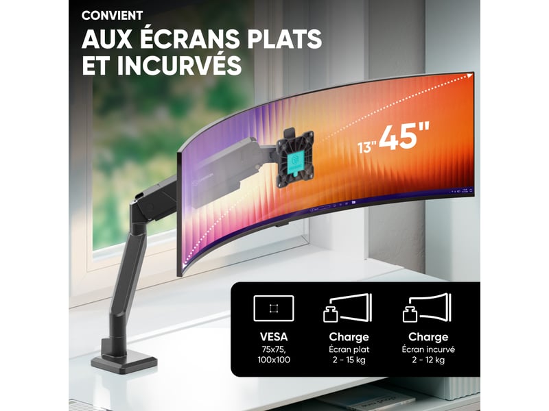 Onkron bras ecran pc 13-45 pouces, 15 kg, vesa 75x75 & 100x100, g90-bl - Conforama B