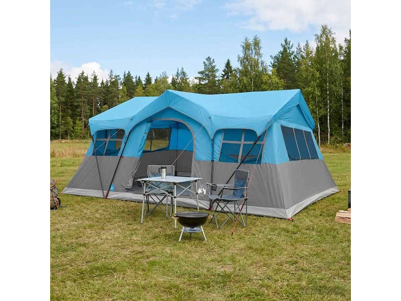 Tente de camping, tente familiale bleu 10 personnes polyester et acier - Conforama B