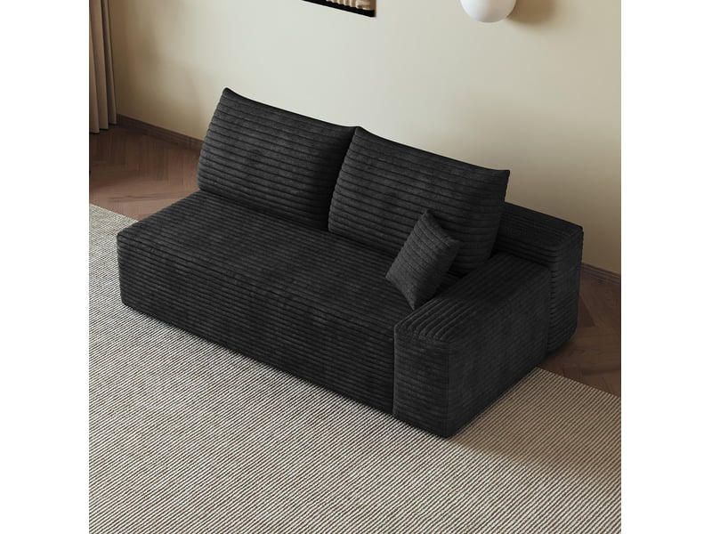  Canapé droit 2 places sans montage, assise rembourrée en velours côtelé noir, 175 × 95 × 83 cm  - Conforama B