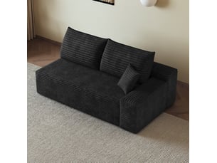 Canapé droit 2 places sans montage, assise rembourrée en velours côtelé noir, 175 × 95 × 83 cm