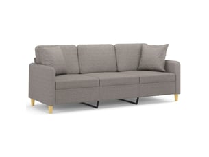Canapé droit, sofa, canapé 3 places avec oreillers décoratifs taupe 180 cm tissu cf20144