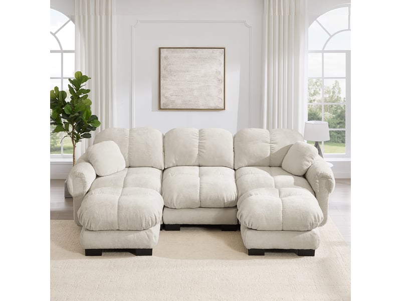Canapé d'angle, canapé 3 places, avec pouf, style cloud, pour salon, mobilier pour espace de vie, kaki clair - Conforama A