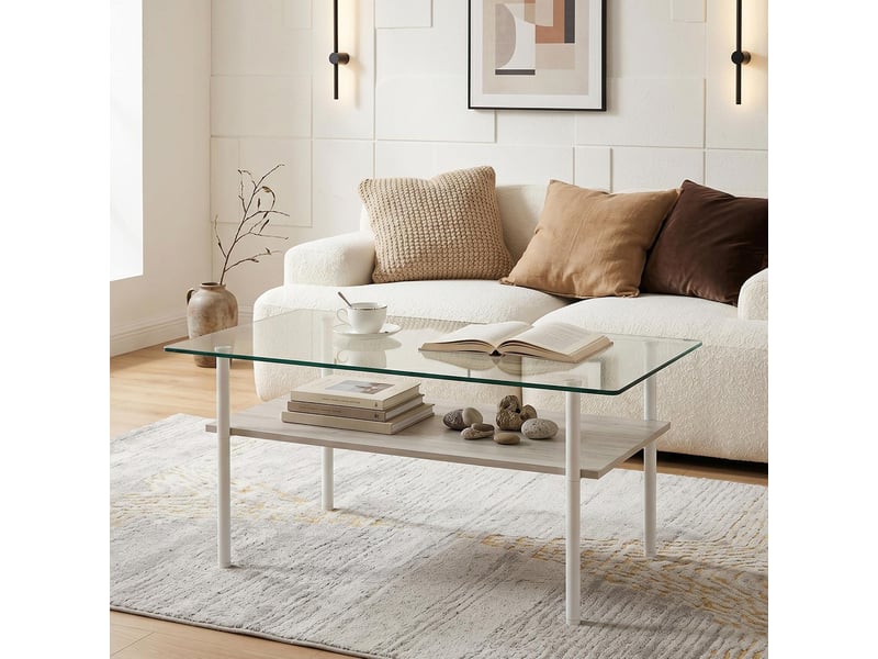  Table basse rectangulaire en verre et mdf piètement métal blanc 98 x 58 x 45 cm W5093P483975 - Conforama D