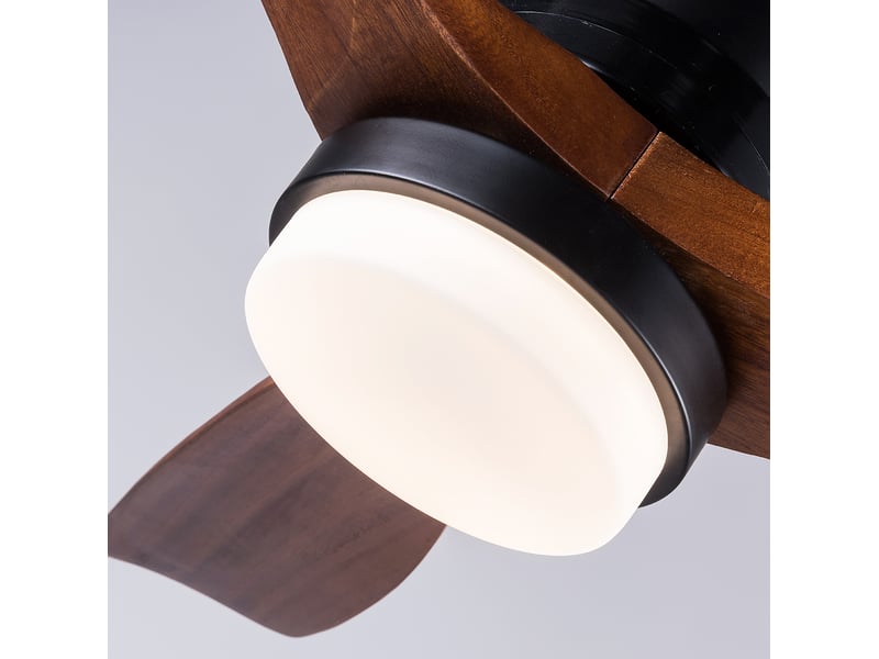  Ventilateur de plafond avec lumière, télécommande, moteur dc réversible, pales en bois massif noir noyer foncé  - Conforama R