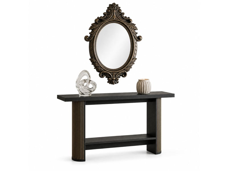  Console étroite 140x30x80 cm noire avec étagère ouverte  - Conforama A