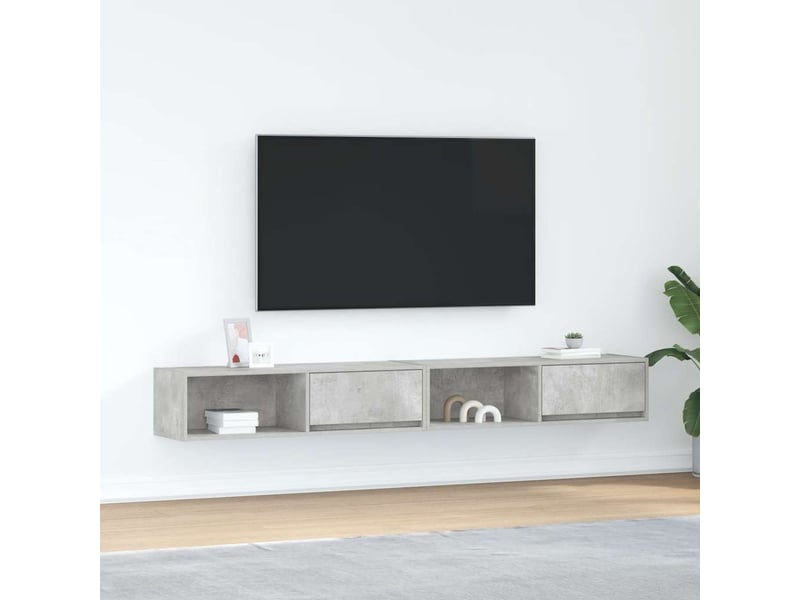  Lot de 2 meuble tv bas salon gris béton 100x31x25,5 cm bois d'ingénierie  - Conforama B