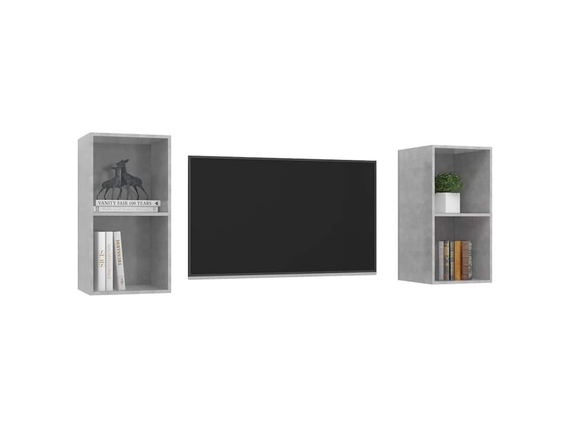  Meubles tv - banc tv - meuble de rangement muraux 2 pcs gris béton bois d'ingénierie  - Conforama C