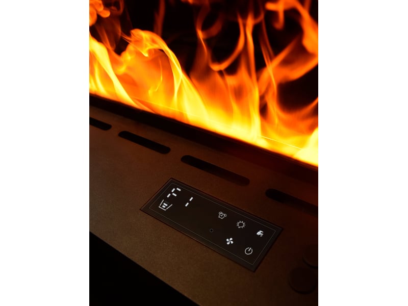 Dfvapo 120 - cheminée électrique encastrable 3d à vapeur d'eau, 120 x 24 x 21,5 cm, en acier inoxydable noir - Conforama E