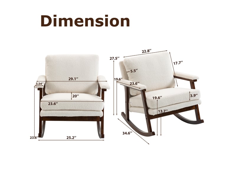  Fauteuil à bascule style mid-century en velours blanc avec structure en bois  - Conforama C