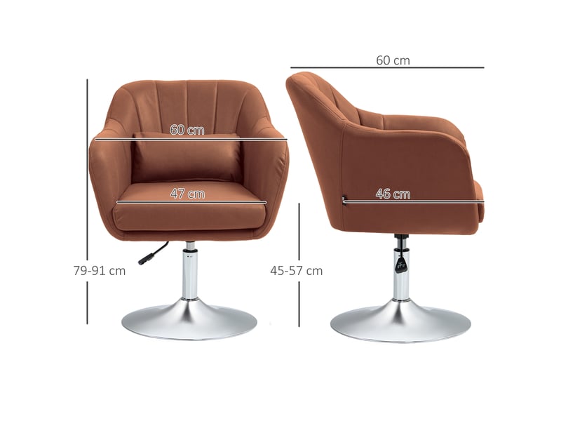  Fauteuil de salon, siège de salon, tissu microfibre (100% polyester), 60x60x91cm, marron  - Conforama E