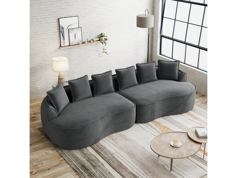  Canapé modulaire 4 places sans montage avec assise profonde et coussins, en chenille gris  - Conforama D
