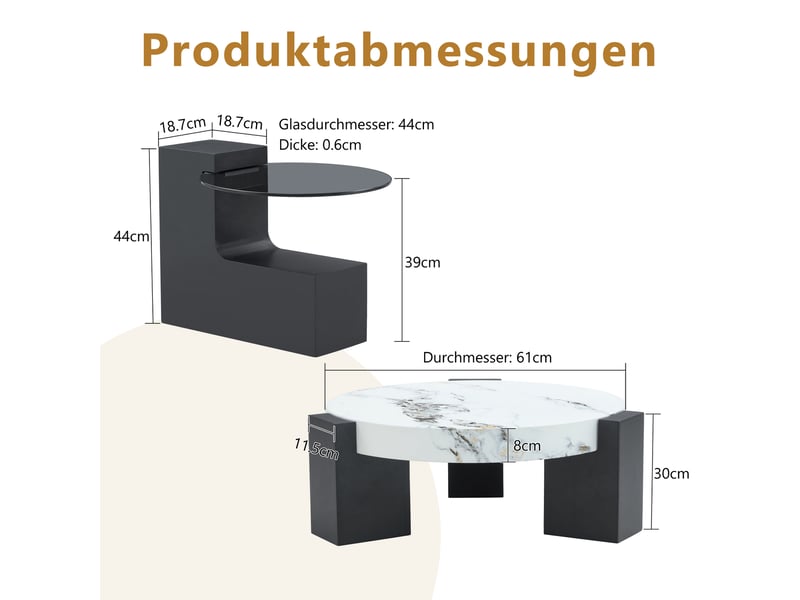  Table d'appoint rond 61×61×30 cm, mdf et verre, noir et blanc Fay Lum - Conforama C