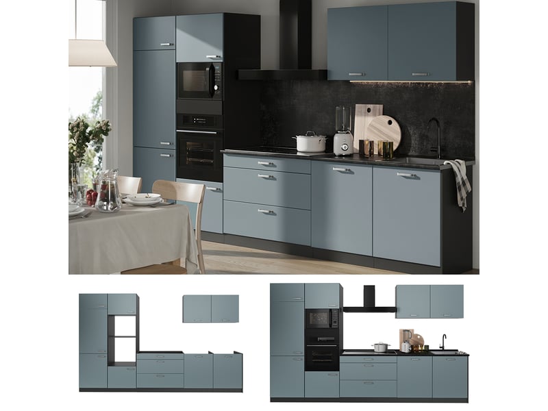  Vicco cuisine, bleu-grisanthracite, 340cm plan de travail marbre  - Conforama D