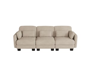 Canapé droit compressé fixe OKWISH 3 places Tissu beige clair