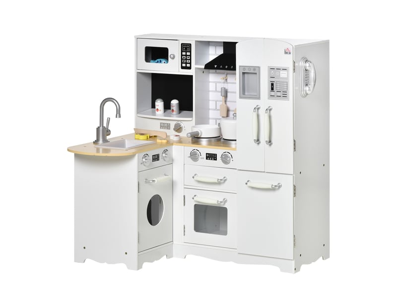  Cuisine pour enfant 3-6 ans jeu d'imitation nombreux accessoires rangements évier, robinet, four, micro-ondes, hotte, téléphone et réfrigérateur blanc  - Conforama A