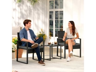 Salon de jardin,3 pièces avec coussins amovibles,rotin synthétique,gris foncé