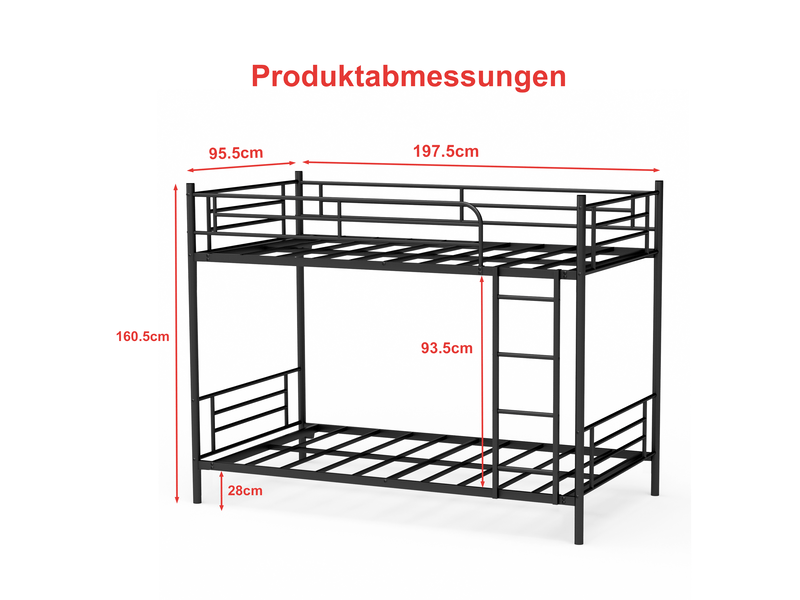  Lit superposé 90x190 cm, structure métallique, coloris noir, escalier sécurisé, garde-corps, conception fonctionnelle, gain de place optimisé  - Conforama C