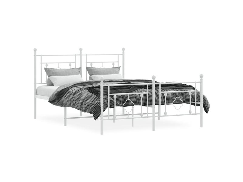 Lit double- lit adulte - cadre de lit métal sans matelas et pied de lit blanc 135x190 cm - Conforama B