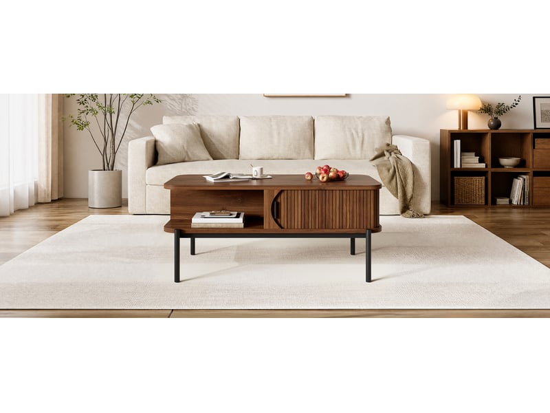  Table basse rectangulaire 100 x 45 x 43 cm avec rangement, portes coulissantes rainurées, plateau en mdf  - Conforama D
