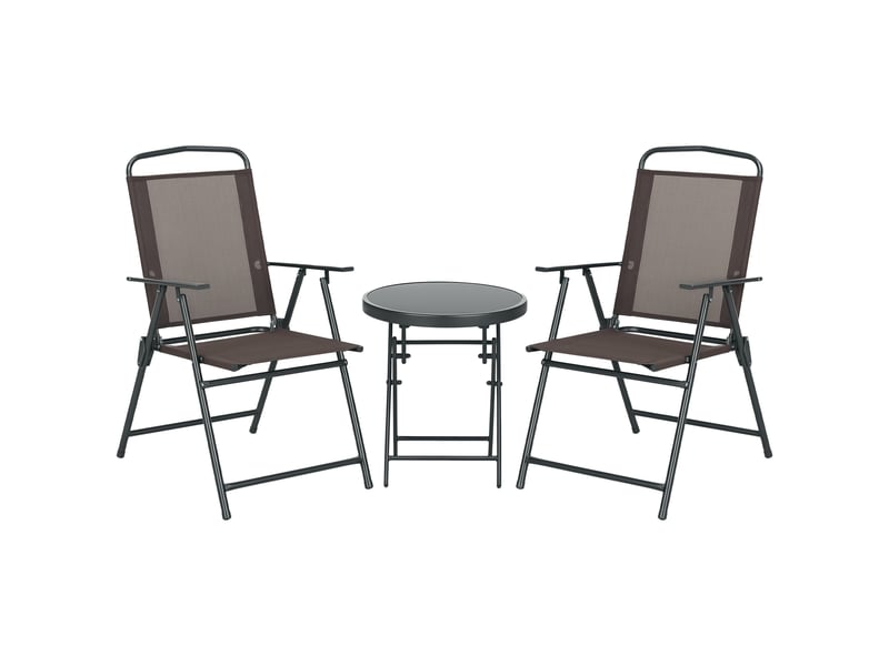  Ensemble de jardin 3 pièces comprenant 2 chaises (53,5 x 64 x 93 cm) et une table basse (ø 45 x 50 cm), en métal marron.  - Conforama A