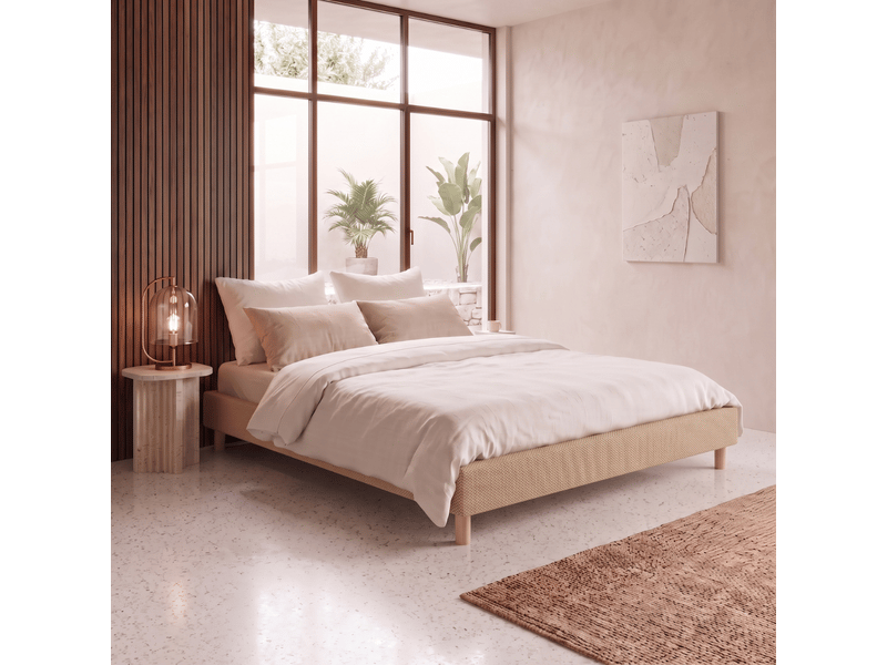  Sommier tissu deco 180x200 cm - tissu mesh 3d beige - cadre de lit avec pieds bois inclus C02-DECO10 180/200 3DBE - Conforama B