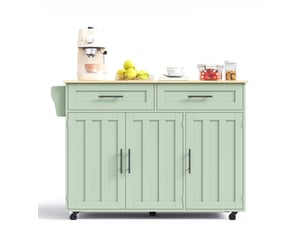 Îlot de cuisine mobile 129 × 46(71) × 91,5 cm vert, mdf, plateau rabattable en bois massif, tiroirs et roulettes