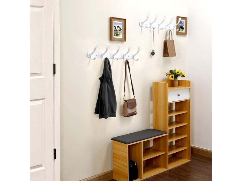  Porte-manteau mural moderne avec 5 crochets, robuste, en métal, pour accrocher vêtements, crochet blanc, idéal dans le débarras, l'entrée, multicolore XLH-ZLS-015609ZLS - Conforama E