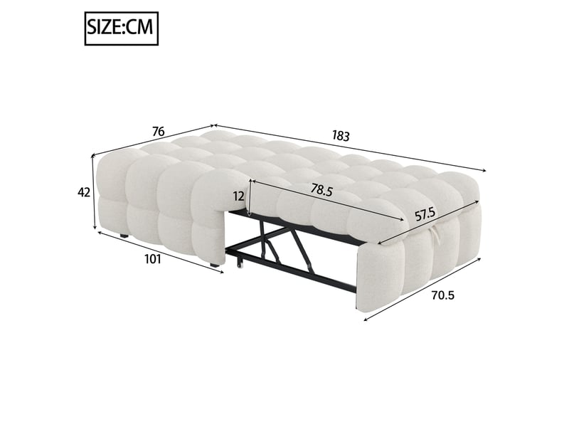  Lit simple convertible en tissu teddy beige  - Conforama E