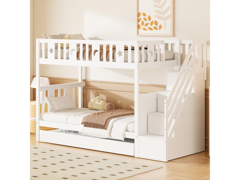  Lit superposé enfant avec lit gigogne 90 x 200 cm blanc  - Conforama C