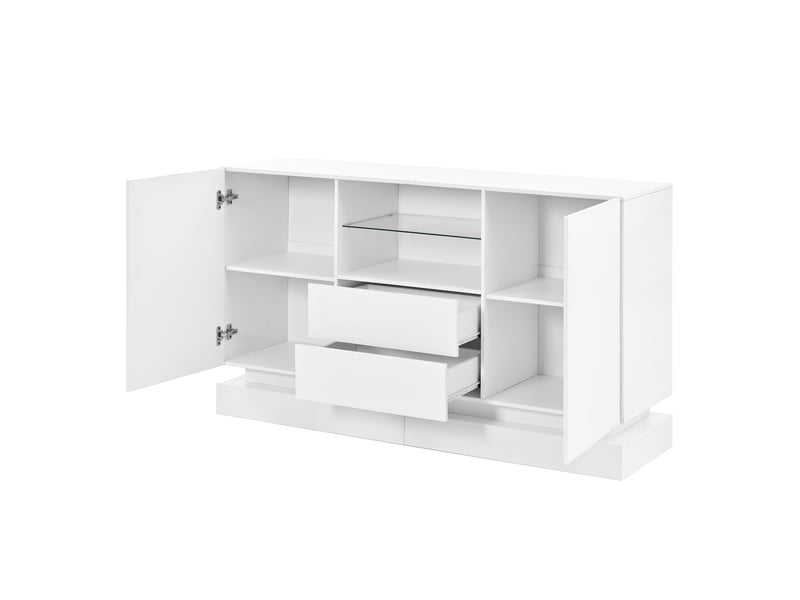  Buffet de rangement - buffet avec éclairage led, crédence, meuble de salon, meuble de rangement à 2 portes et 2 tiroirs, blanc  - Conforama B