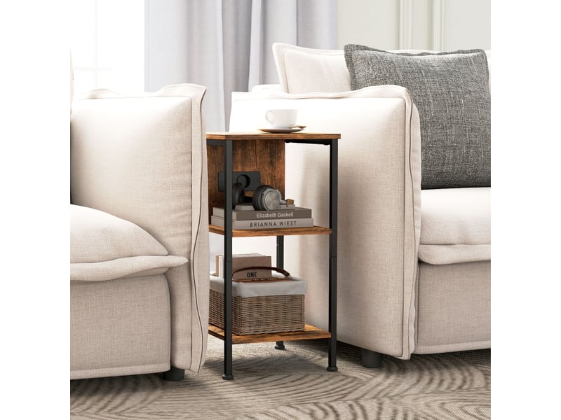  Table basse avec station de charge et 2 rangements ouverts, finition bois tigré, pour salon  - Conforama E