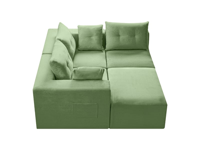  Canapé modulaire 4 places en velours côtelé avec assises profondes, poche de rangement latérale et coussins inclus  - Conforama D