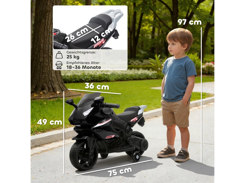  Moto électrique pour enfants, klaxon, phare, fonction musique, 2,5 kmh, noire  - Conforama E