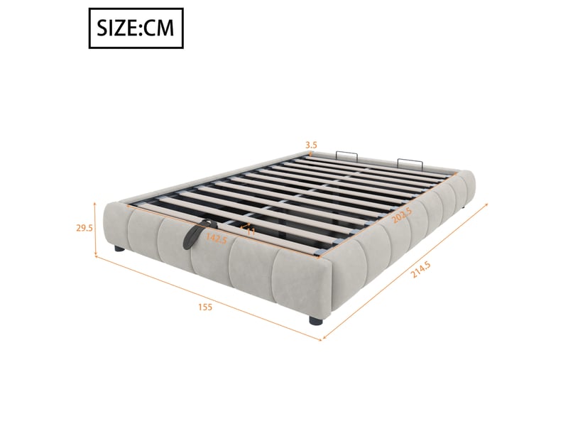Sommier coffre 140x200cm sans tête de lit, avec lumières led monochromes, design moderne épuré, velours beige, sans matelas - Conforama D
