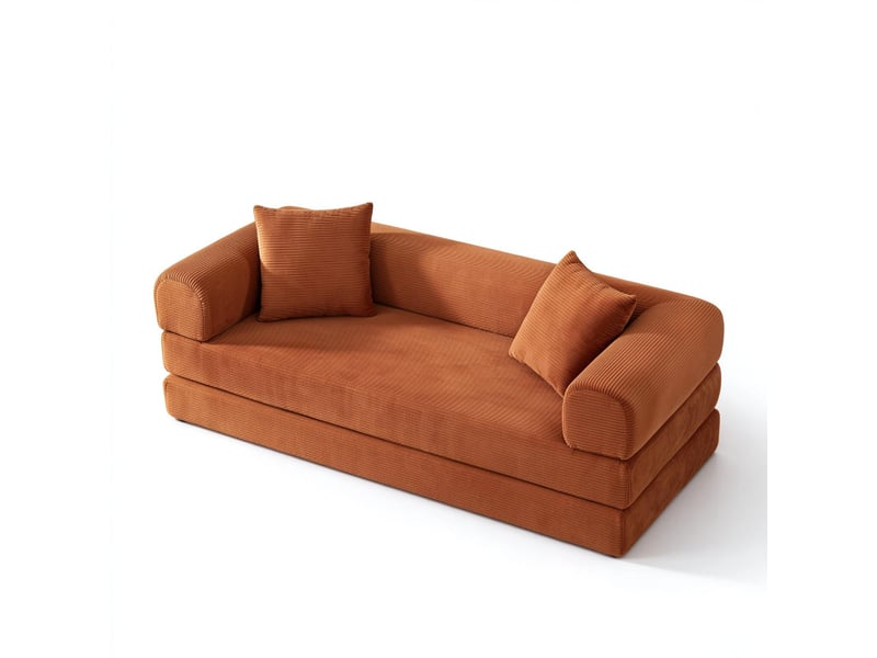 Canapé lit convertible 3 places terracotta canapé de sol tatami en velours 195cm - Conforama A