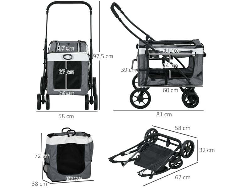  Poussette pour enfant pliable 81 x 58 x 97,5 cm – gris, noir et blanc – nacelle amovible transportable  - Conforama C