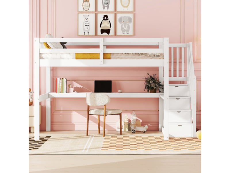  Lit mezzanine 140x200 cm coloris blanc pin lit enfant blanc - Conforama B