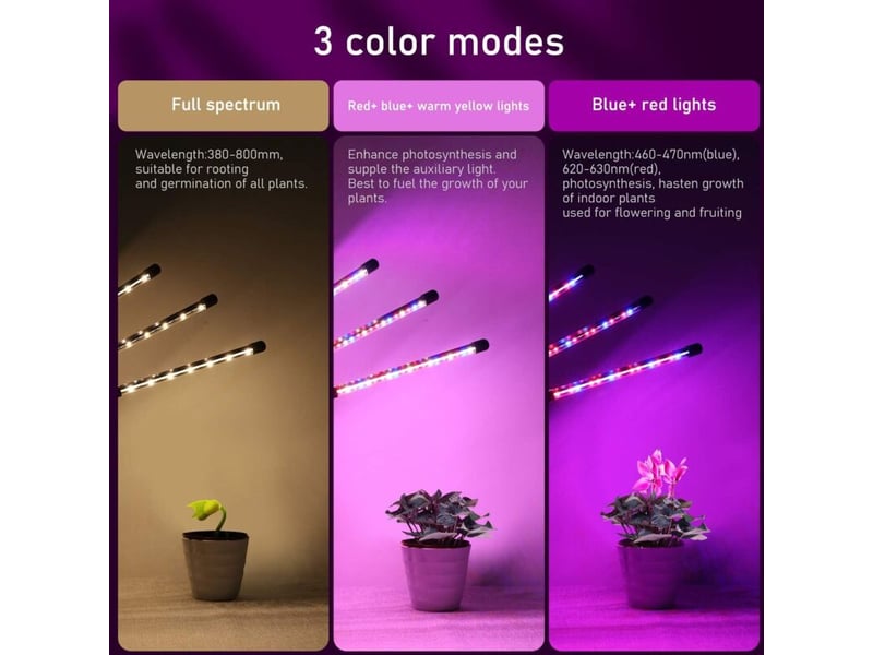  Lampe de plante 80 led, lampe de croissance 360°, 4 têtes spectre complet, minuterie 4h8h12h  - Conforama B