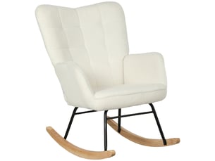 Fauteuil à bascule en tissu polaire avec accoudoirs, fauteuil ergonomique avec patins en bois, pour salon, chambre, blanc