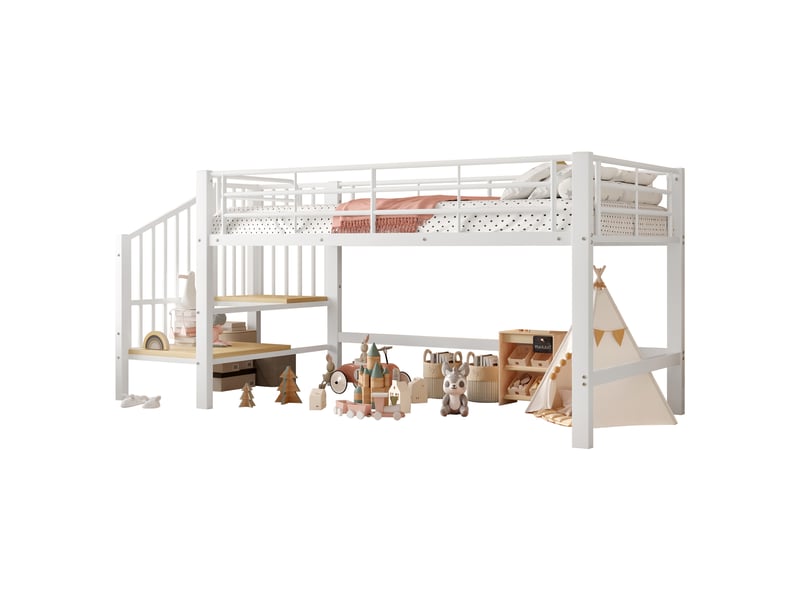  Lit mezzanine 90x200 cm coloris blanc métal lit enfant blanc - Conforama A